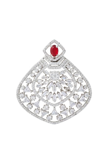 Nazaakat By Samara Singh Silver Plated Faux Diamonds And Ruby Embellished Pair Of Earrings at Aza Fashions Nazaakat By Samara Singh_Silver Plated Faux Diamonds And Ruby Embellished Pair Of Earrings_at_Aza_Fashions