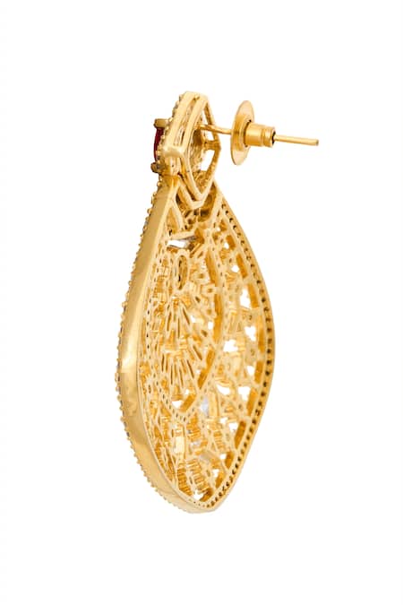 Nazaakat By Samara Singh_Gold Plated Imitation Diamonds And Ruby Embellished Pair Of Earrings _Online_at_Aza_Fashions