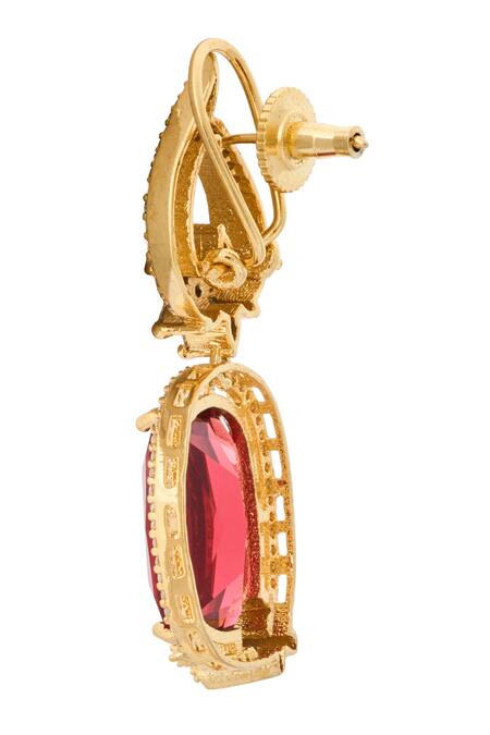 Nazaakat By Samara Singh_Red Imitation Diamonds Ruby Embellished Pair Of Earrings_Online_at_Aza_Fashions