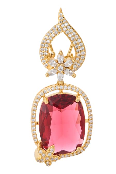 Buy_Nazaakat By Samara Singh_Red Imitation Diamonds Ruby Embellished Pair Of Earrings_Online_at_Aza_Fashions