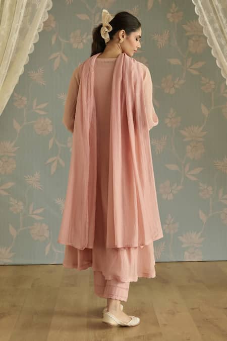 Kritika Dawar Pink Chanderi, Cotton Beads, Lace Round Fiza Handwoven Embroidered Kurta Set Online at Aza Fashions Kritika Dawar_Pink Chanderi, Cotton Beads, Lace Round Fiza Handwoven Embroidered Kurta Set _Online_at_Aza_Fashions