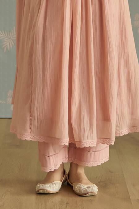 Buy Kritika Dawar Pink Chanderi, Cotton Beads, Lace Round Fiza Handwoven Embroidered Kurta Set Online at Aza Fashions Buy_Kritika Dawar_Pink Chanderi, Cotton Beads, Lace Round Fiza Handwoven Embroidered Kurta Set _Online_at_Aza_Fashions