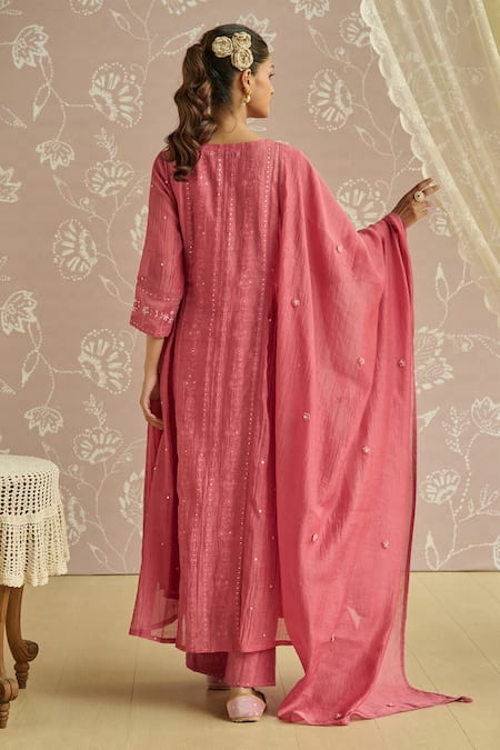 Kritika Dawar Roohi Coral Chanderi Panelled Kurta Set 