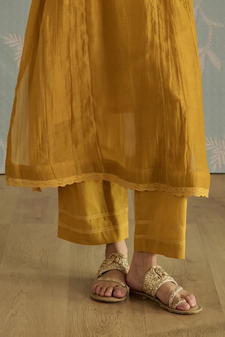 Kritika Dawar Yellow Chanderi, Cotton Beads Round Neck Zehra Bird Embroidered Kurta Set Online at Aza Fashions Kritika Dawar_Yellow Chanderi, Cotton Beads Round Neck Zehra Bird Embroidered Kurta Set _Online_at_Aza_Fashions