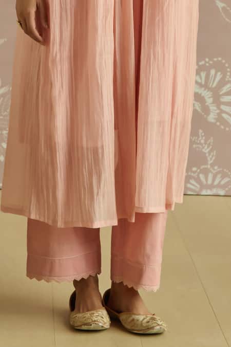 Buy Kritika Dawar Pink Chanderi, Cotton Embroidery Round Neck Rosa Stripe Floral Pattern Kurta Set Online at Aza Fashions Buy_Kritika Dawar_Pink Chanderi, Cotton Embroidery Round Neck Rosa Stripe Floral Pattern Kurta Set _Online_at_Aza_Fashions