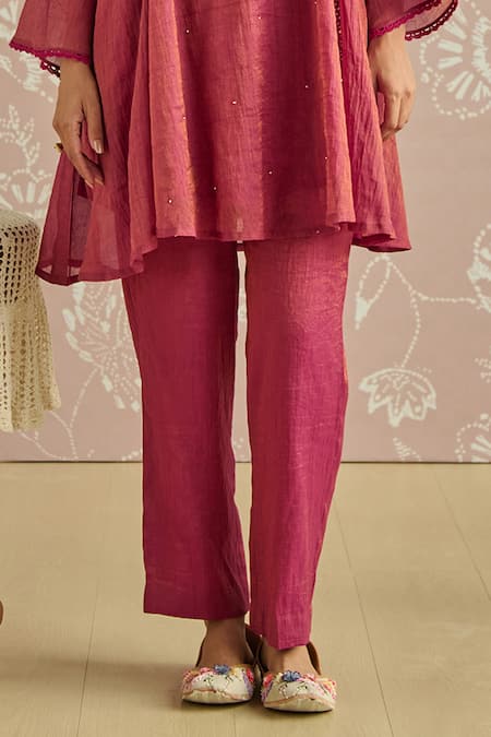 Buy Kritika Dawar Magenta Tissue, Chanderi Sequins Split V-neck Zaina Hand Embroidered Kurta Set Online at Aza Fashions Buy_Kritika Dawar_Magenta Tissue, Chanderi Sequins Split V-neck Zaina Hand Embroidered Kurta Set _Online_at_Aza_Fashions