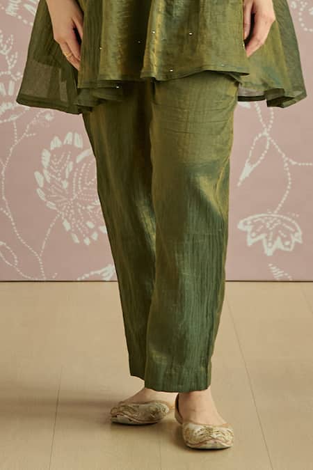 Buy Kritika Dawar Teal Tissue, Chanderi Sequins Split V-neck Zaina Hand Embroidered Kurta Set Online at Aza Fashions Buy_Kritika Dawar_Teal Tissue, Chanderi Sequins Split V-neck Zaina Hand Embroidered Kurta Set _Online_at_Aza_Fashions