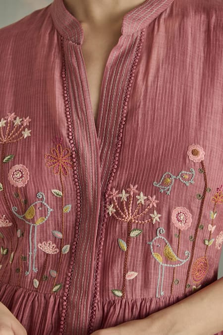 Shop Kritika Dawar Blush Chanderi Embroidery Mandarin Collar Azra Hand Front Open Tunic Online at Aza Fashions Shop_Kritika Dawar_Blush Chanderi Embroidery Mandarin Collar Azra Hand Front Open Tunic _Online_at_Aza_Fashions