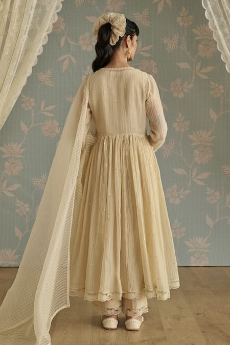 Kritika Dawar Ivory Chanderi, Cotton, Organza Beads, Inaya Hand Embroidered Anarkali Set Online at Aza Fashions Kritika Dawar_Ivory Chanderi, Cotton, Organza Beads, Inaya Hand Embroidered Anarkali Set _Online_at_Aza_Fashions