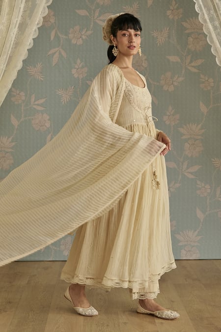 Buy Kritika Dawar Ivory Chanderi, Cotton, Organza Beads, Inaya Hand Embroidered Anarkali Set Online at Aza Fashions Buy_Kritika Dawar_Ivory Chanderi, Cotton, Organza Beads, Inaya Hand Embroidered Anarkali Set _Online_at_Aza_Fashions