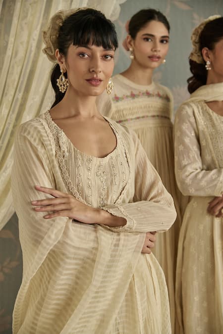 Shop Kritika Dawar Ivory Chanderi, Cotton, Organza Beads, Inaya Hand Embroidered Anarkali Set Online at Aza Fashions Shop_Kritika Dawar_Ivory Chanderi, Cotton, Organza Beads, Inaya Hand Embroidered Anarkali Set _Online_at_Aza_Fashions