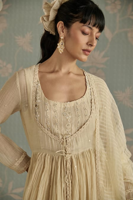 Kritika Dawar Ivory Chanderi, Cotton, Organza Beads, Inaya Hand Embroidered Anarkali Set at Aza Fashions Kritika Dawar_Ivory Chanderi, Cotton, Organza Beads, Inaya Hand Embroidered Anarkali Set _at_Aza_Fashions