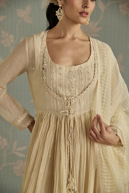 Buy Kritika Dawar Ivory Chanderi, Cotton, Organza Beads, Inaya Hand Embroidered Anarkali Set Buy_Kritika Dawar_Ivory Chanderi, Cotton, Organza Beads, Inaya Hand Embroidered Anarkali Set