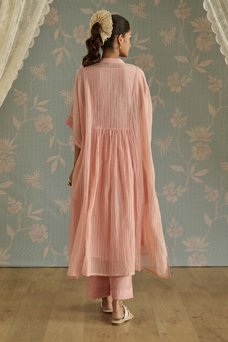 Shop Kritika Dawar Pink Chanderi, Cotton Embroidery Mandarin Collar Ayat Hand Kaftaan Set at Aza Fashions Shop_Kritika Dawar_Pink Chanderi, Cotton Embroidery Mandarin Collar Ayat Hand Kaftaan Set _at_Aza_Fashions