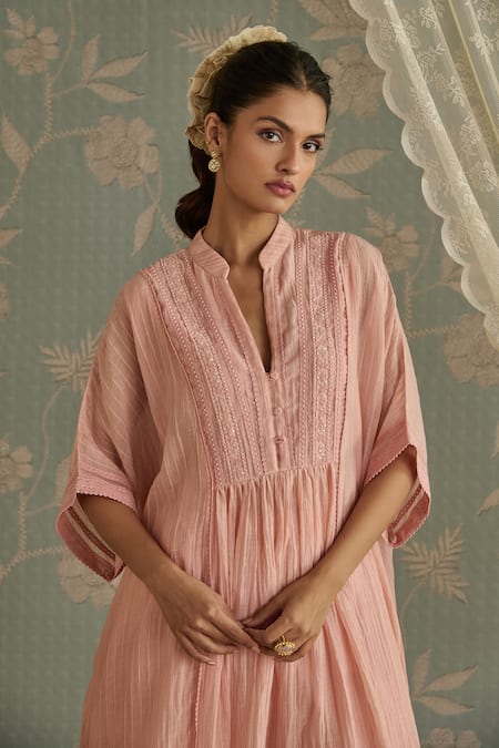 Buy Kritika Dawar Pink Chanderi, Cotton Embroidery Mandarin Collar Ayat Hand Kaftaan Set Online at Aza Fashions Buy_Kritika Dawar_Pink Chanderi, Cotton Embroidery Mandarin Collar Ayat Hand Kaftaan Set _Online_at_Aza_Fashions