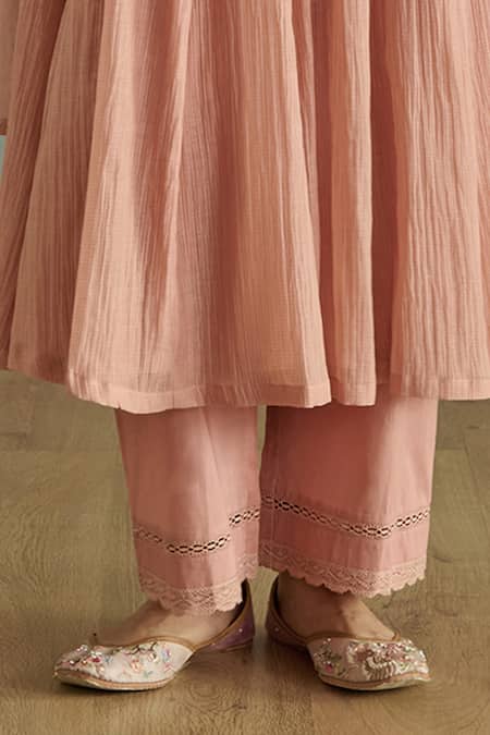 Kritika Dawar Pink Chanderi, Cotton Embroidery Round Neck Sairah Kota Hand Kurta Set Online at Aza Fashions Kritika Dawar_Pink Chanderi, Cotton Embroidery Round Neck Sairah Kota Hand Kurta Set _Online_at_Aza_Fashions