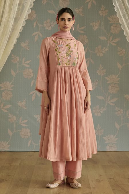 Buy Kritika Dawar Pink Chanderi, Cotton Embroidery Round Neck Sairah Kota Hand Kurta Set Online at Aza Fashions Buy_Kritika Dawar_Pink Chanderi, Cotton Embroidery Round Neck Sairah Kota Hand Kurta Set _Online_at_Aza_Fashions