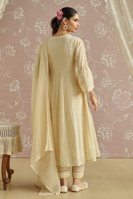 Kritika Dawar Ivory Chanderi, Cotton Embroidery Round Neck Sairah Kota Hand Kurta Set Online at Aza Fashions Kritika Dawar_Ivory Chanderi, Cotton Embroidery Round Neck Sairah Kota Hand Kurta Set _Online_at_Aza_Fashions