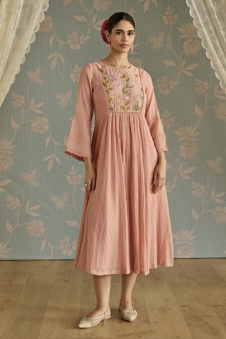 Kritika Dawar Pink Chanderi Embroidery Round Neck Sairah Hand Tunic 