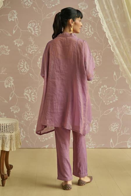 Shop Kritika Dawar Purple Tissue Embroidery V-neck Noora Hand Kaftan Set at Aza Fashions Shop_Kritika Dawar_Purple Tissue Embroidery V-neck Noora Hand Kaftan Set _at_Aza_Fashions