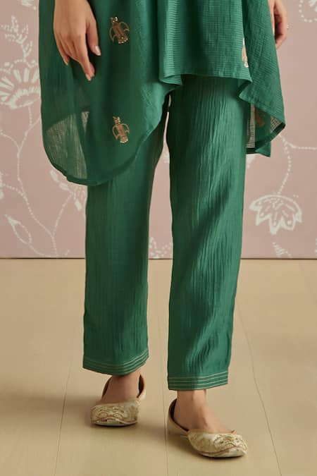 Kritika Dawar Teal Chanderi Embroidery V-neck Aya Kaftan Set Online at Aza Fashions Kritika Dawar_Teal Chanderi Embroidery V-neck Aya Kaftan Set _Online_at_Aza_Fashions