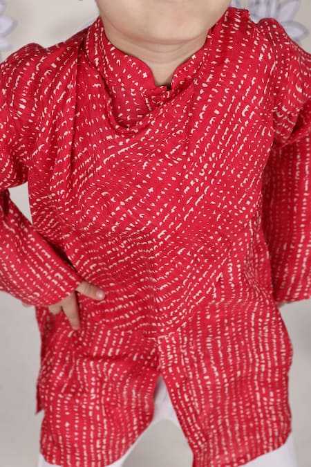 LA Dee DA_Red Chanderi, Cotton Cowl Cool Printed Kurta Set _Online_at_Aza_Fashions