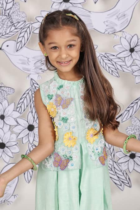 Buy_LA Dee DA_Mint Silk, Organza Embroidery 3d Floral Jumpsuit _Online_at_Aza_Fashions