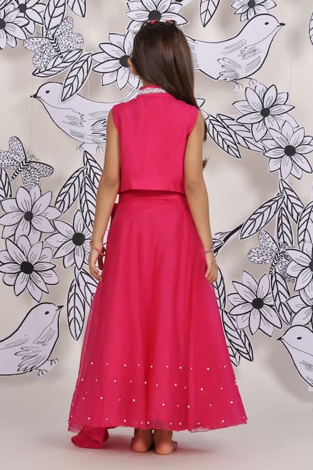 LA Dee DA 3D Leaf Embroidered Top With Organza Skirt 