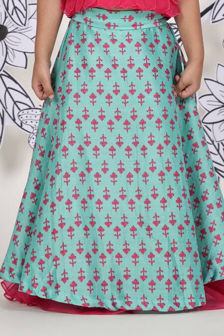 Buy_LA Dee DA_Pink Bemberg, Silk, Chanderi, Cotton Fabric Flowers 3d Top With Skirt _Online_at_Aza_Fashions
