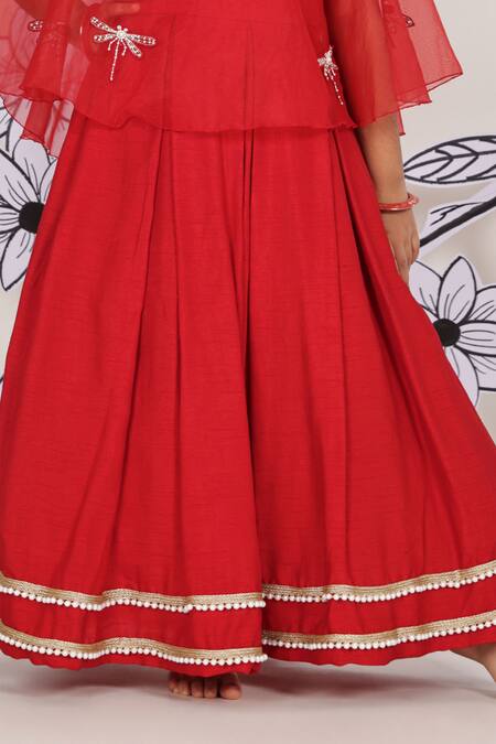 LA Dee DA_Red Bemberg, Silk Pearls, Sequins Dress With Dragonfly Cape _Online_at_Aza_Fashions