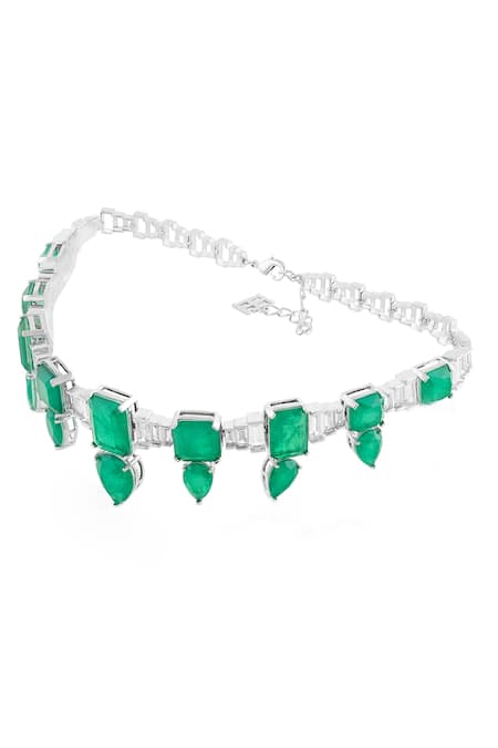 Isharya Emerald Celestial Luxe Rhodium Plated Choker Necklace 