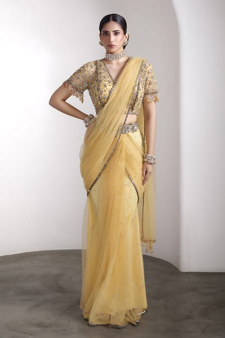 Rocky Star Embellished Blouse & Pre-Draped Saree Set 