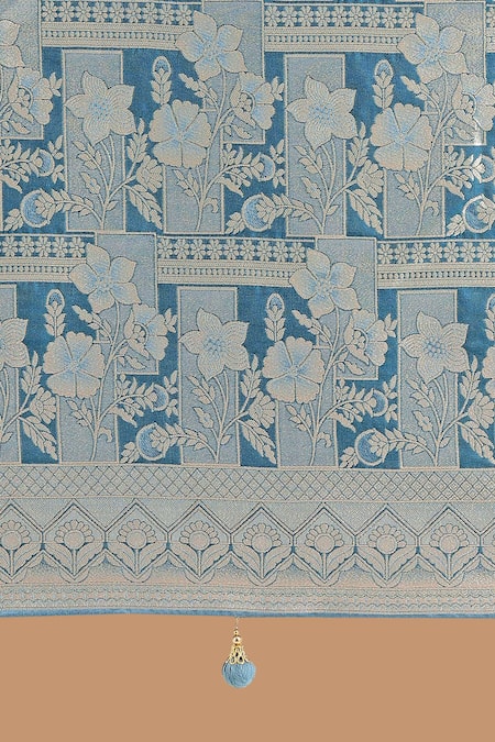 Samyukta Singhania_Blue Zari High Neck Woven Banarasi Silk Saree With Blouse _Online_at_Aza_Fashions