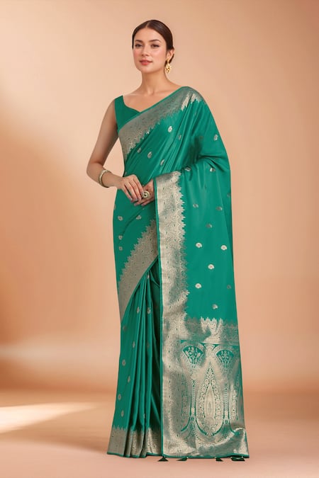 Samyukta Singhania Zari Woven Turquoise Banarasi Saree With Blouse 