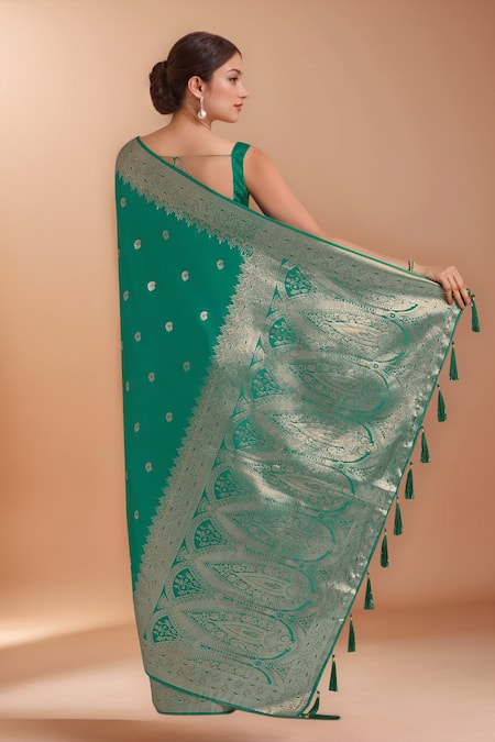 Samyukta Singhania Zari Woven Turquoise Banarasi Saree With Blouse 
