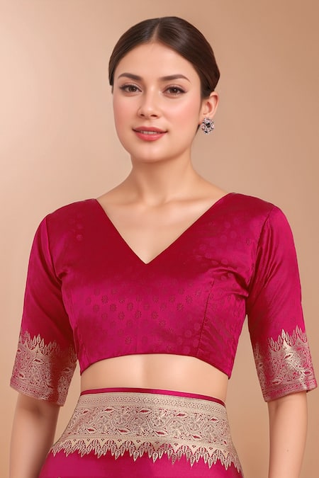 Buy Samyukta Singhania Pink Tassels, Zari V-neck Woven Banarasi Silk Saree With Blouse Buy_Samyukta Singhania_Pink Tassels, Zari V-neck Woven Banarasi Silk Saree With Blouse