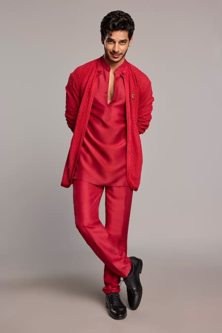 Nirmooha Red Crimson Mirage Kurta Set With Jacket