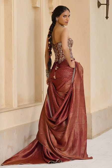 Tarun Tahiliani Kanjivaram Pre-Draped Concept Saree With Corset 