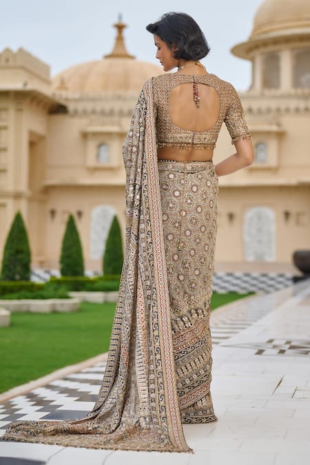 Tarun Tahiliani Kashida Embroidered Saree With Blouse 