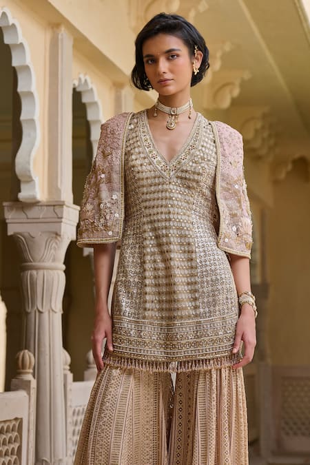 Shop_Tarun Tahiliani_Sequin Embroidered Kurta Sharara Set _Online_at_Aza_Fashions