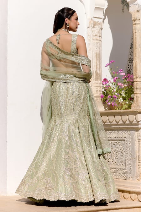 Osaa By Adarsh Tissue Embroidered Fishcut Lehenga Set 