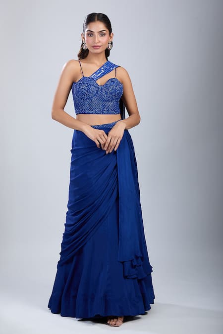 Samyukta Singhania Embellished Blouse With Draped Skirt 