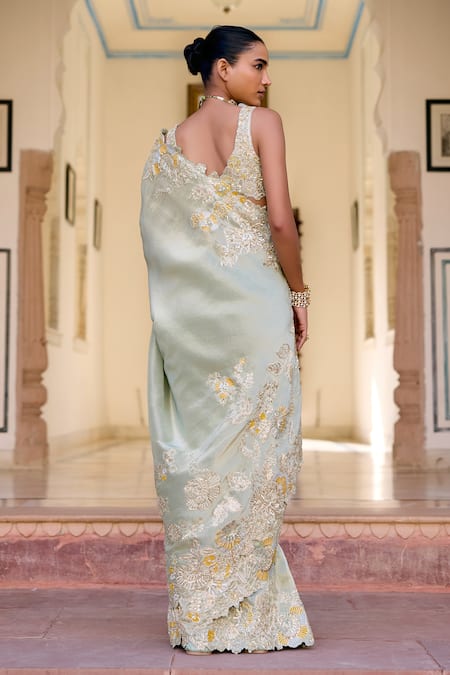 Osaa By Adarsh Sage Tissue Silk Saree With Blouse 