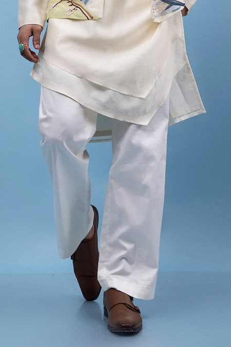 Buy_PAARSH_Ivory Silk, Organza Embroidery Cherry Blossom Nehru Jacket Kurta Set 