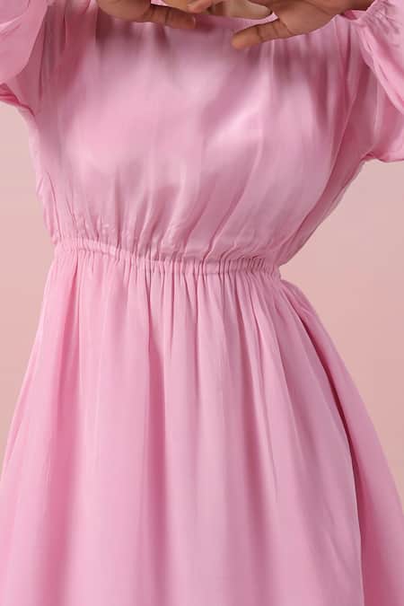 Shop_Naintara Bajaj_Pink Crepe Round Neck Candy Backless Dress _Online_at_Aza_Fashions