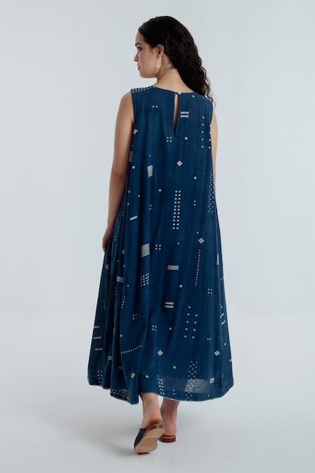 Rias Jaipur Indigo Floral Pattern Dress 