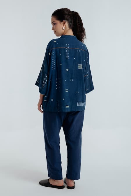 Rias Jaipur Indigo Shadow Pattern Shirt 