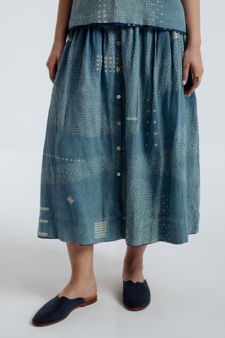 Shop_Rias Jaipur_Blue Cotton Indigo Skirt _Online_at_Aza_Fashions