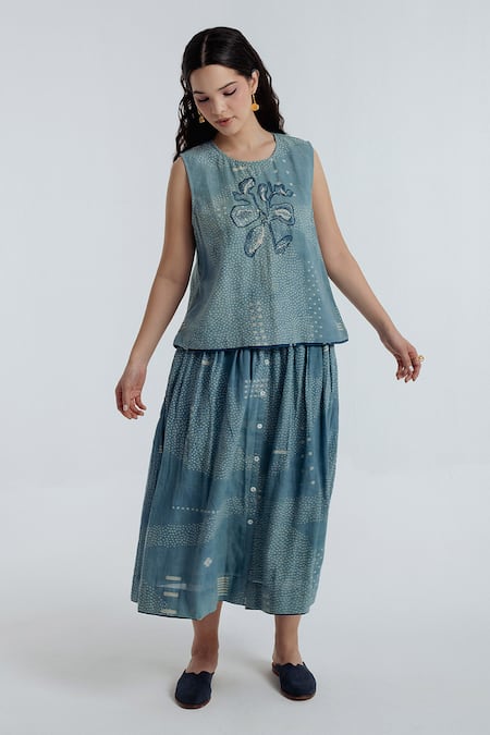 Rias Jaipur Blue Cotton Indigo Skirt 