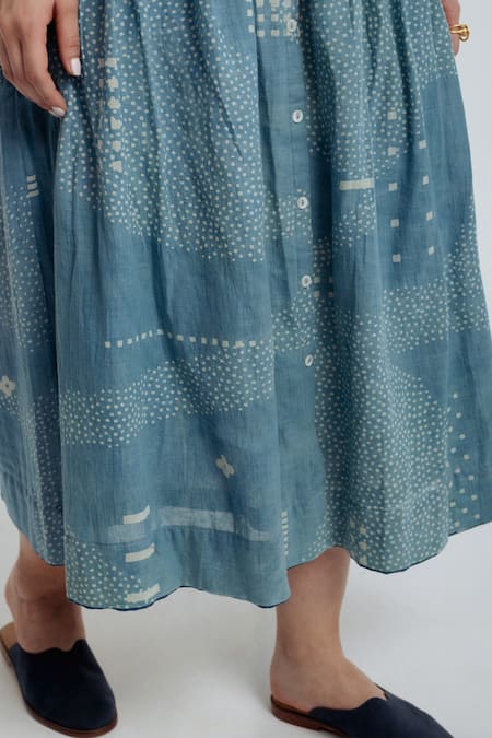 Rias Jaipur_Blue Cotton Indigo Skirt _at_Aza_Fashions